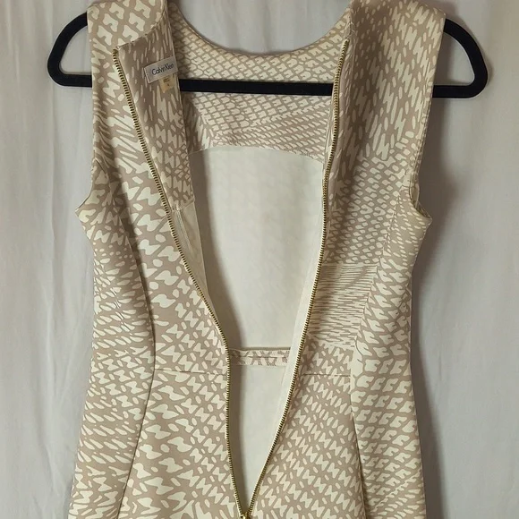 Calvin Klein Elegant Cream Patterned Dress S Small - Picture 4 of 5
